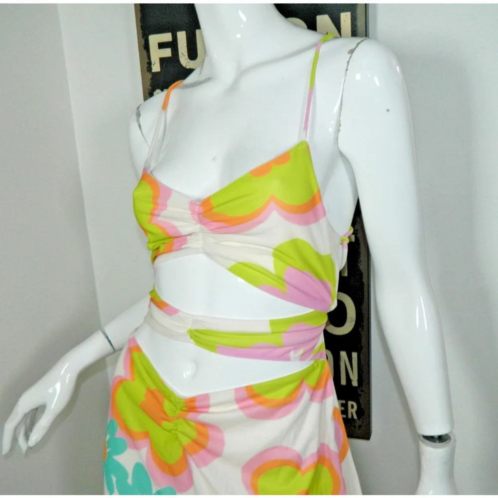 Sabo Dress Size Large (8) Cut-Out Strappy Back‎ Floral Maxi Cayli Bubblegum
